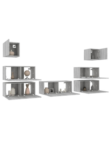 Set di Mobili Porta TV 7 pz Grigio Sonoma in Legno Multistrato