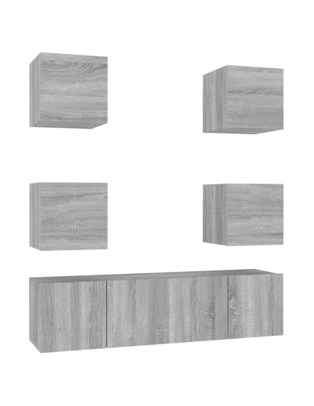 Set di Mobili Porta TV 6 pz Grigio Sonoma in Legno Multistrato
