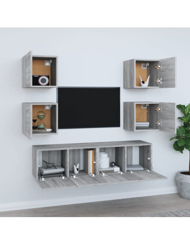 Set di Mobili Porta TV 6 pz Grigio Sonoma in Legno Multistrato