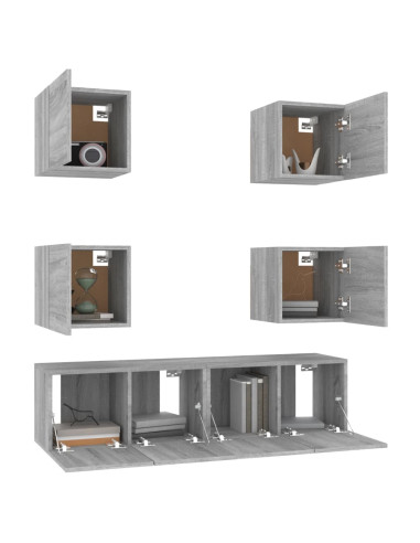 Set di Mobili Porta TV 6 pz Grigio Sonoma in Legno Multistrato
