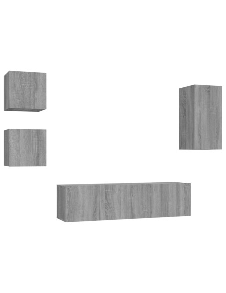 Set di Mobili Porta TV 5 pz Grigio Sonoma in Legno Multistrato