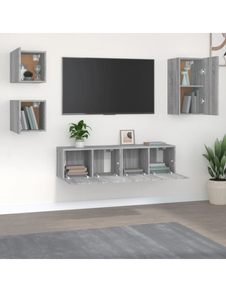 Set di Mobili Porta TV 5 pz Grigio Sonoma in Legno Multistrato