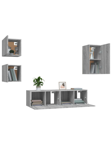 Set di Mobili Porta TV 5 pz Grigio Sonoma in Legno Multistrato