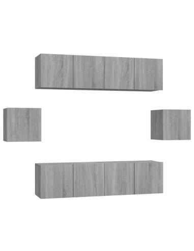 Set di Mobili Porta TV 6 pz Grigio Sonoma in Legno Multistrato