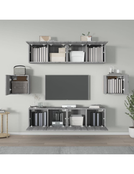 Set di Mobili Porta TV 6 pz Grigio Sonoma in Legno Multistrato