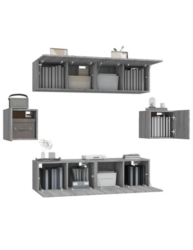 Set di Mobili Porta TV 6 pz Grigio Sonoma in Legno Multistrato