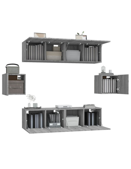 Set di Mobili Porta TV 6 pz Grigio Sonoma in Legno Multistrato