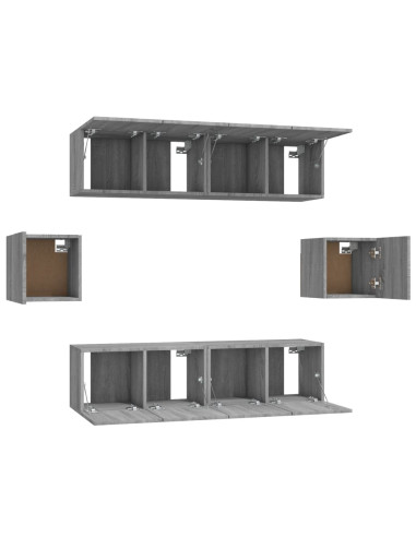 Set di Mobili Porta TV 6 pz Grigio Sonoma in Legno Multistrato