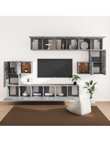 Set Mobili Porta TV 10 pz Grigio Sonoma in Legno Multistrato