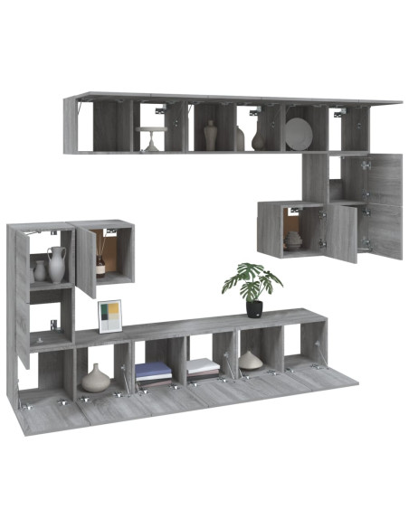 Set Mobili Porta TV 10 pz Grigio Sonoma in Legno Multistrato