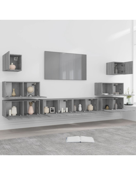 Set Mobili Porta TV 8pz Grigio Sonoma in Legno Multistrato