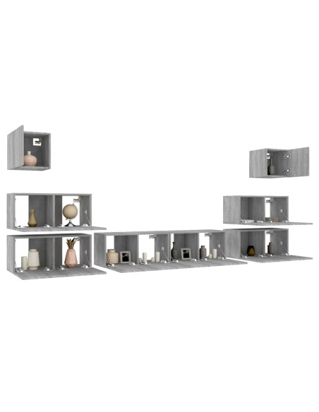 Set Mobili Porta TV 8pz Grigio Sonoma in Legno Multistrato