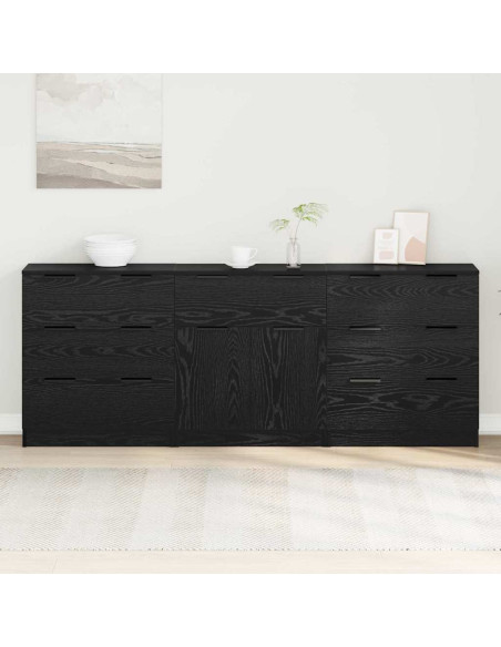 Credenza 3 pcs Rovere nero 60 x 30 x 70 cm Legno multistrato