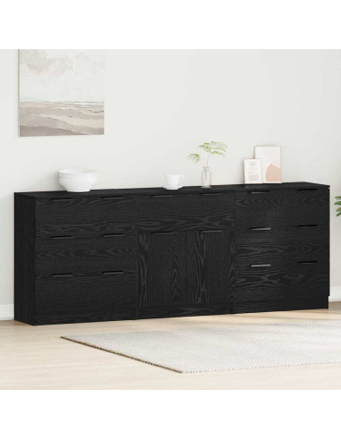 Credenza 3 pcs Rovere nero 60 x 30 x 70 cm Legno multistrato