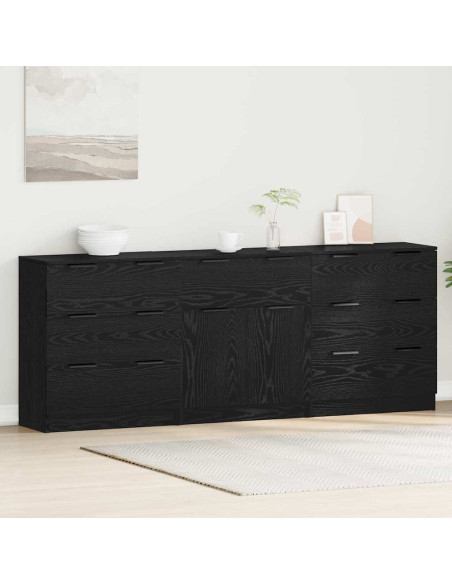 Credenza 3 pcs Rovere nero 60 x 30 x 70 cm Legno multistrato