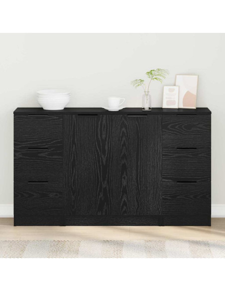Credenza 3 pcs Rovere nero 121 x 30 x 70 cm Legno multistrato