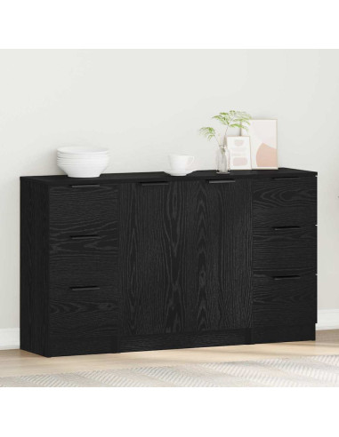 Credenza 3 pcs Rovere nero 121 x 30 x 70 cm Legno multistrato