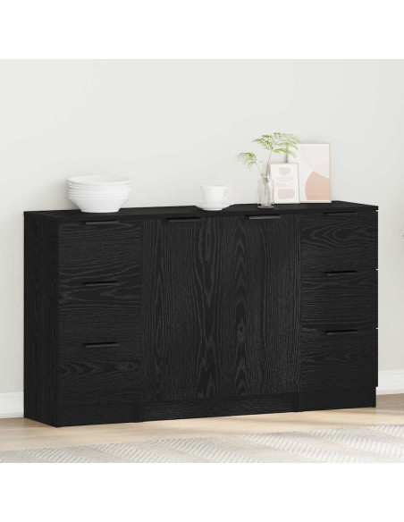 Credenza 3 pcs Rovere nero 121 x 30 x 70 cm Legno multistrato