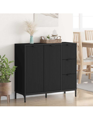 Credenza con cassetto Nero 89.5 x 33 x 82 cm Legno multistrato