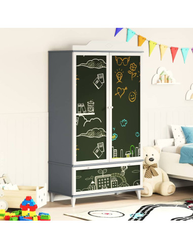 Armadio con Lavagna con porta Grigio e bianco Legno multistrato