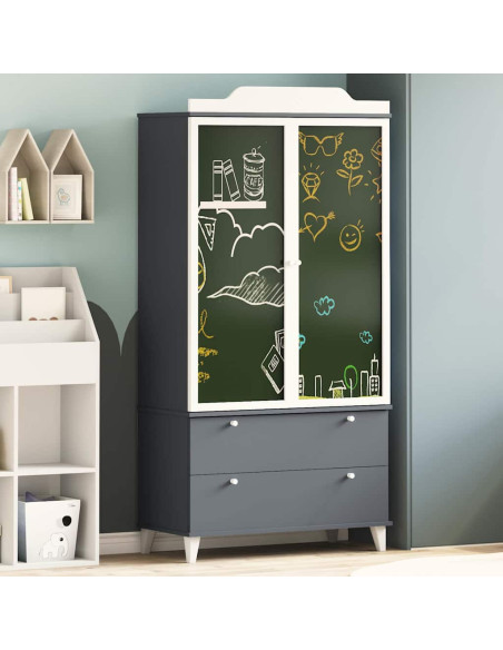 Armadio con Lavagna con porta Grigio e bianco Legno multistrato