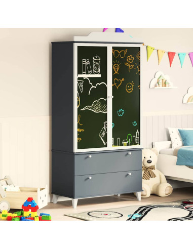 Armadio con Lavagna con porta Grigio e bianco Legno multistrato