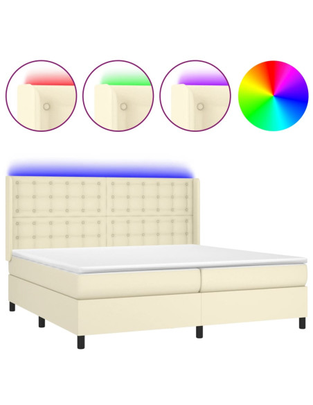 Giroletto a Molle con Materasso e LED Crema 200x200 cm