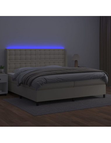 Giroletto a Molle con Materasso e LED Crema 200x200 cm