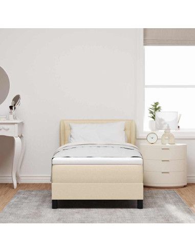 Letto box spring con materasso Crema 80 x 200 cm Tessuto