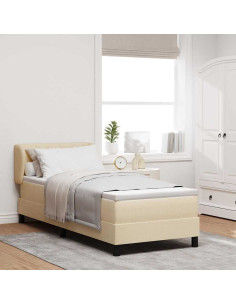 Letto box spring con materasso Crema 80 x 200 cm Tessuto 2