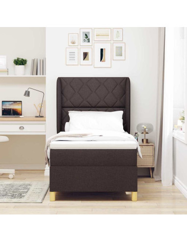 Letto a molle con testiera Marrone Scuro 190 x 90 cm Tessuto
