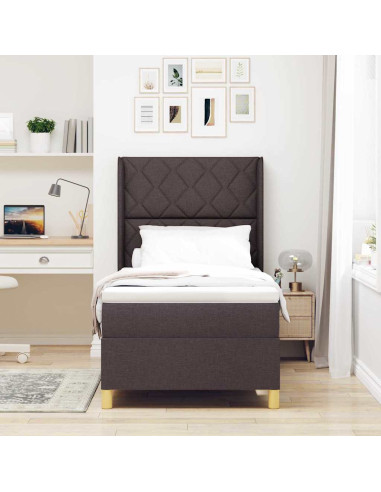 Letto a Molle con materasso Marrone scuro 90 x 190 cm Tessuto