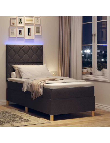 Letto a Sorgente LED Marrone Scuro 90 x 190 cm Tessuto