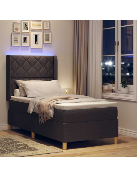Letto a molle con strisce LED Marrone 90 x 190 cm Tessuto