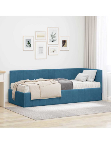 Cornice del letto ad angolo Blu 80 x 200 cm Velluto