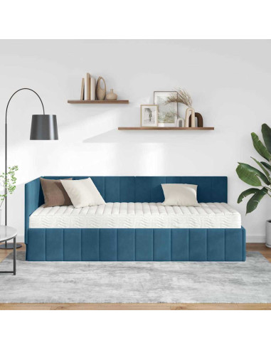 Cornice del letto ad angolo Blu 80 x 200 cm Velluto