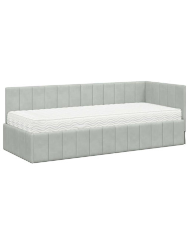 Cornice del letto ad angolo Grigio chiaro 80 x 200 cm Velluto