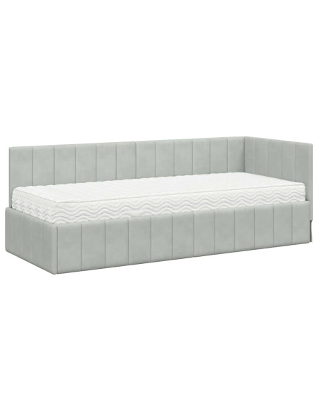 Cornice del letto ad angolo Grigio chiaro 80 x 200 cm Velluto