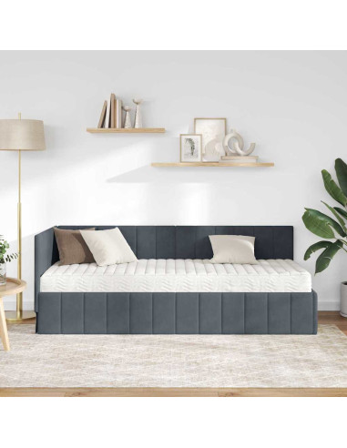 Cornice del letto ad angolo Grigio scuro 80 x 200 cm Velluto