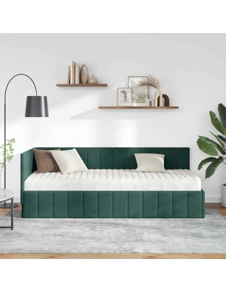 Cornice del letto ad angolo Verde scuro 80 x 200 cm Velluto