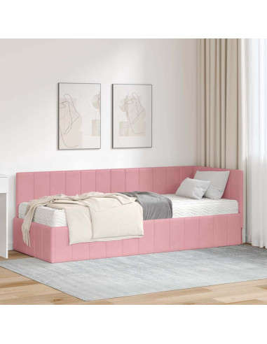 Cornice del letto ad angolo Rosa 80 x 200 cm Velluto