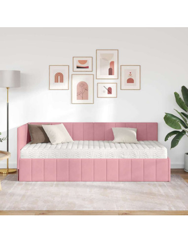 Cornice del letto ad angolo Rosa 80 x 200 cm Velluto