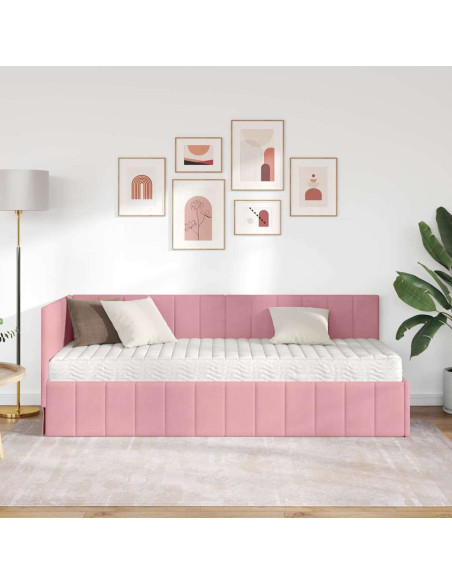 Cornice del letto ad angolo Rosa 80 x 200 cm Velluto