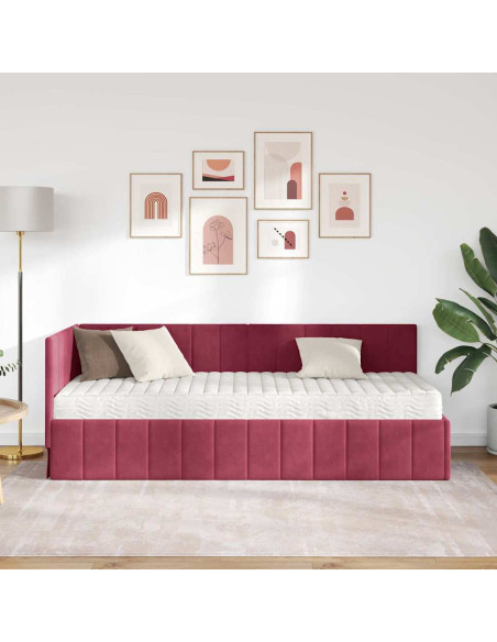 Cornice del letto ad angolo Rosso vino 80 x 200 cm Velluto