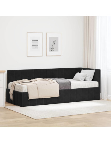 Cornice del letto ad angolo Nero 80 x 200 cm Velluto