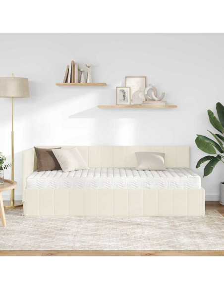 Struttura Letto Angolare con Materasso 2 pz Crema Velluto