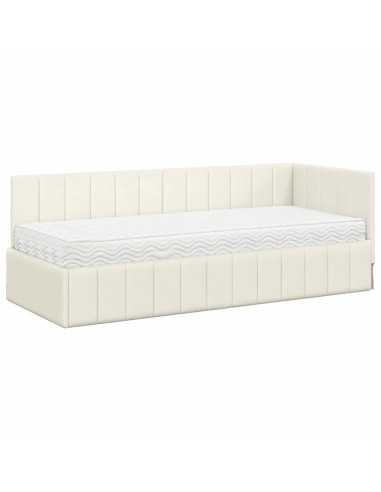 Struttura Letto Angolare con Materasso 2 pz Crema Velluto