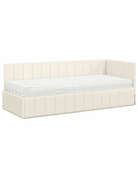 Struttura Letto Angolare con Materasso 2 pz Crema Velluto