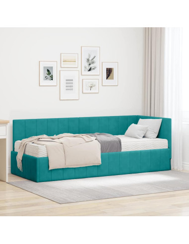 Cornice del letto ad angolo Turchese 80 x 200 cm Velluto