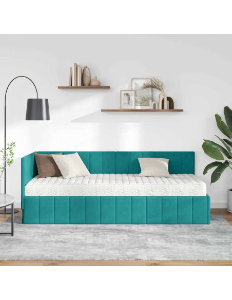 Cornice del letto ad angolo Turchese 80 x 200 cm Velluto